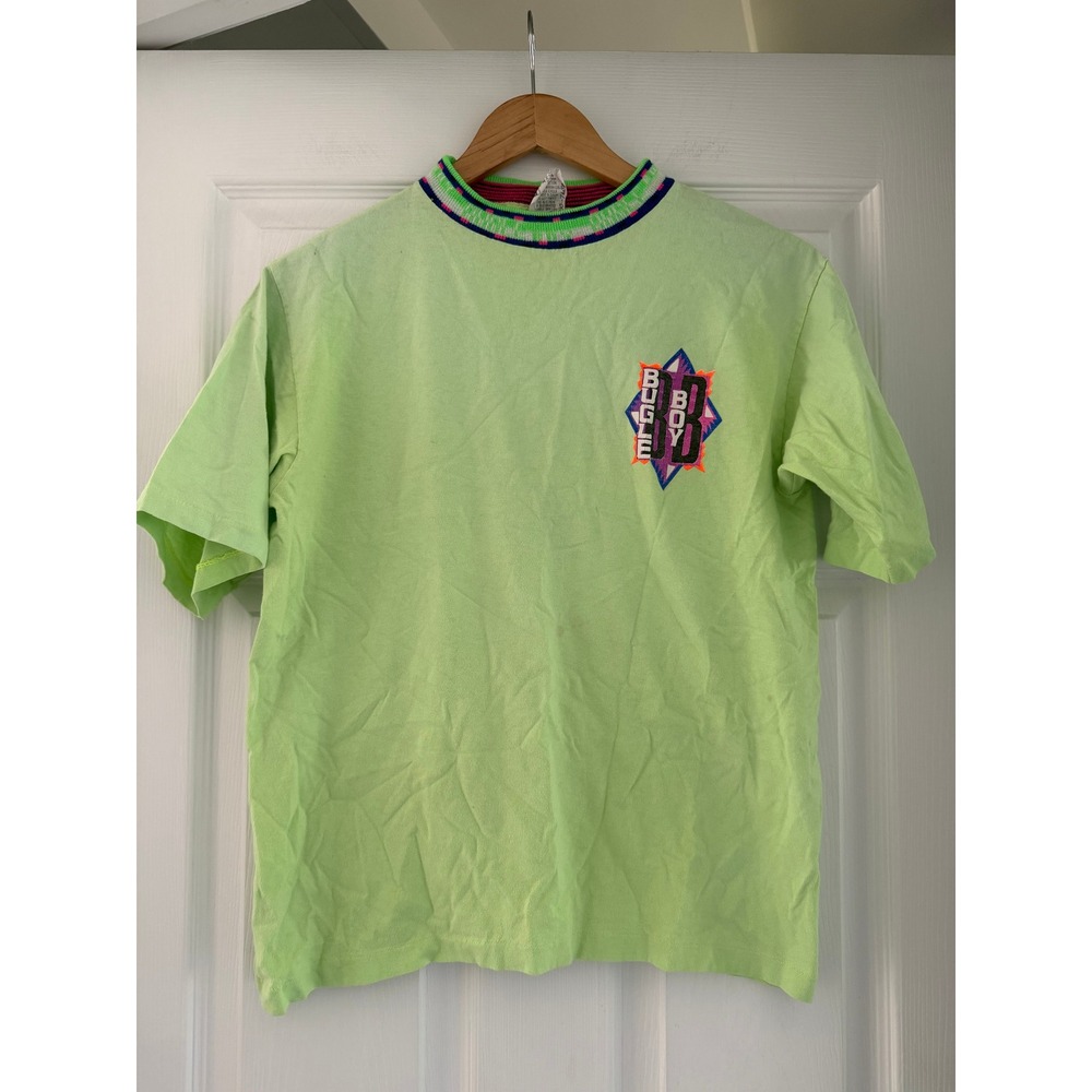 Vintage 80s Bugle Boy Neon Green Boys T Shirt Retro Colorful